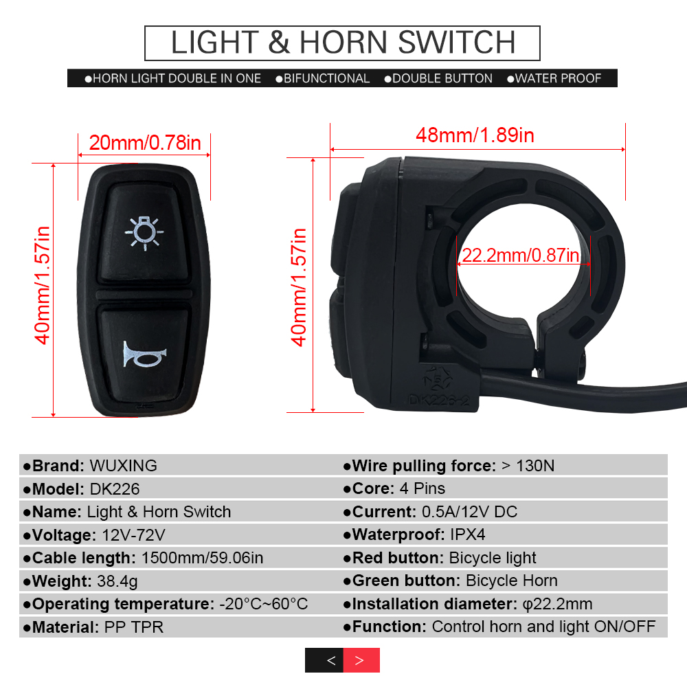 Ebike Light and Horn Switch, H - đánh giá và giá Bike Light Front Rear